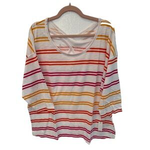 New with Tags T by Talbots Size 2X White Multi Stripe Criss Cross Back Keyhole